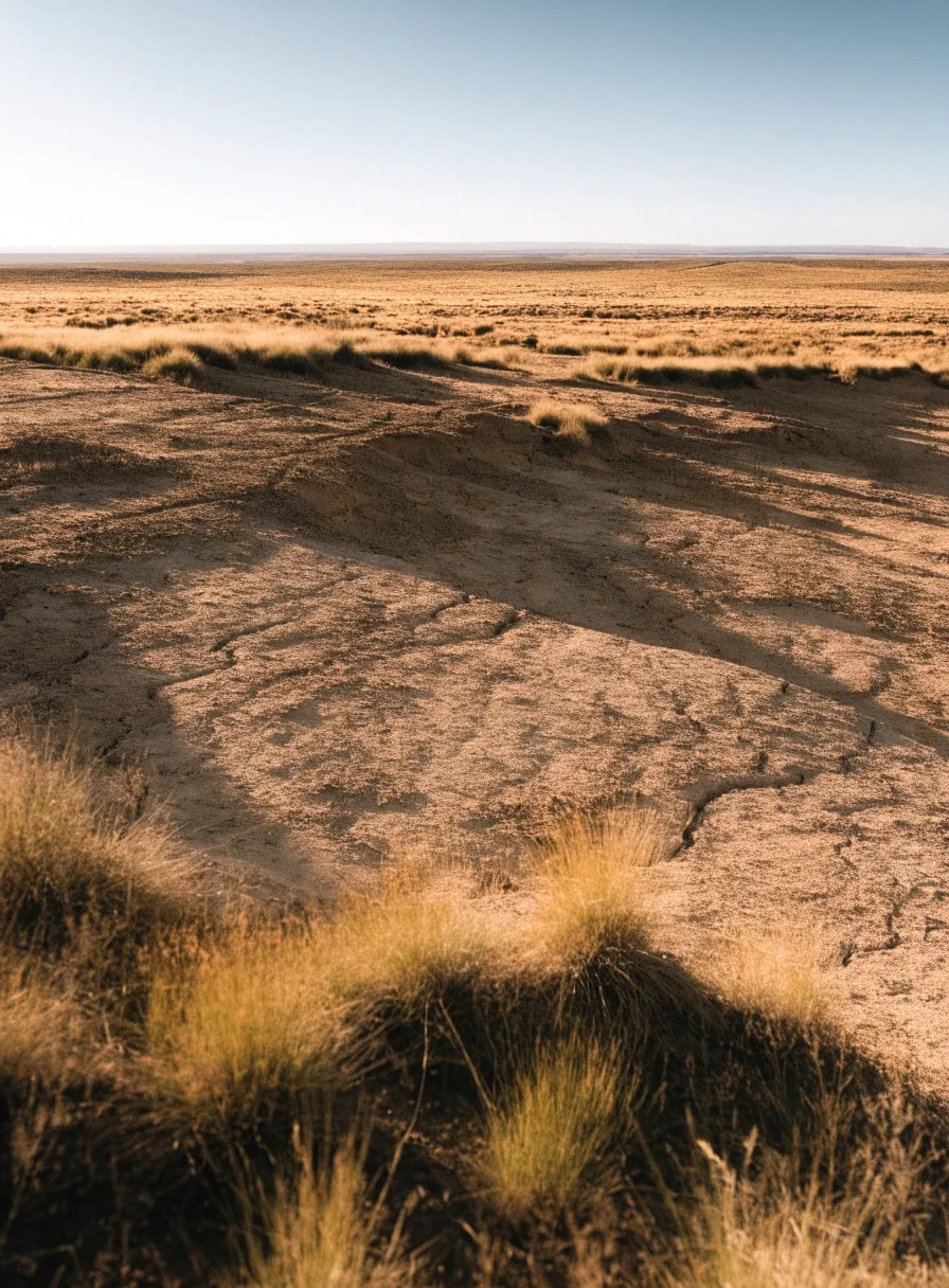 Tierra de cultivo seca en el interior de España bajo luz rasante de la mañana